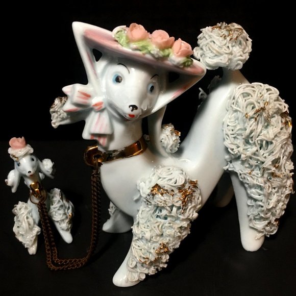 Vintage Mother and Baby Poodle Ceramic Noodle Figurines. - Picture 1 of 16